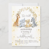 2つの野生のゴールデンジャングルサファリ動物のパーティー招待状 招待状 (正面)