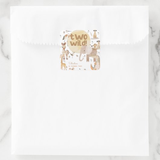 2つの野生のサファリの動物の子供の誕生日 スクエアシール (バッグ)