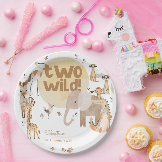 2つの野生のサファリの動物の子供の誕生日 ペーパープレート (パーティー)