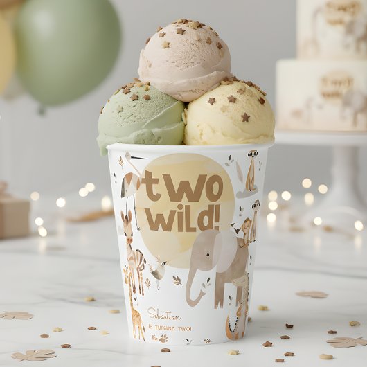 2つの野生のサファリの動物の子供の誕生日 紙コップ