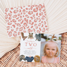 2つの野生のサファリアニマルズガール誕生日写真 招待状