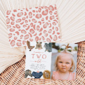 2つの野生のサファリアニマルズガール誕生日写真 招待状