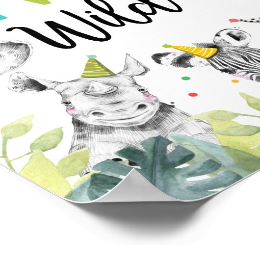 2つの野生のサファリアニマルズセカンド誕生日サイン ポスター (角)