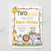 2つの野生のサファリアニマルト部族誕生日 招待状 (正面)