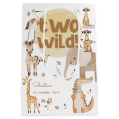 2つの野生のサファリアニムキッズ2人の誕生日 ミディアムペーパーバッグ (裏面)