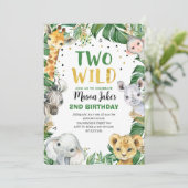 2つの野生のサファリジャングル動物の誕生日 招待状 (スタンド正面)