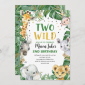 2つの野生のサファリジャングル動物の誕生日 招待状 (正面/裏面)