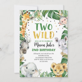 2つの野生のサファリジャングル動物の誕生日 招待状