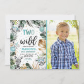 2つの野生のサファリジャングル動物2nd誕生日パーティー 招待状 (正面)