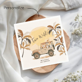 2つの野生のサファリジャングル動物2nd誕生日 スタンダードカクテルナプキン