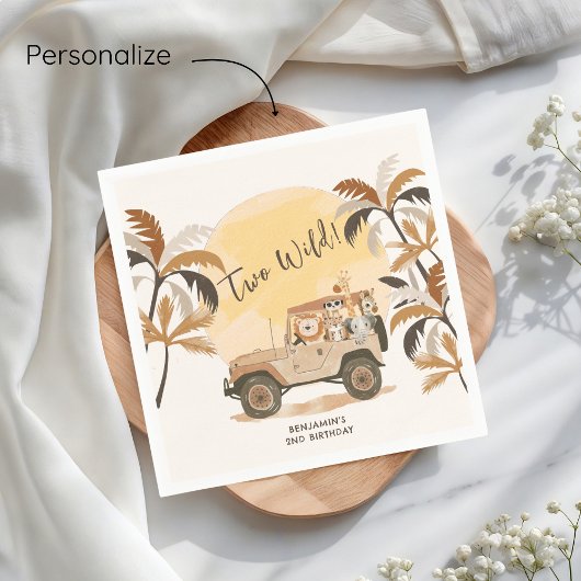 2つの野生のサファリジャングル動物2nd誕生日 スタンダードカクテルナプキン