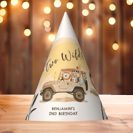 2つの野生のサファリジャングル動物2nd誕生日 パーティーハット