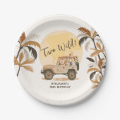 2つの野生のサファリジャングル動物2nd誕生日 ペーパープレート (正面)