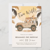 2つの野生のサファリジャングル動物2nd誕生日 招待状 (正面)