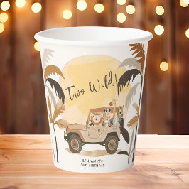 2つの野生のサファリジャングル動物2nd誕生日 紙コップ