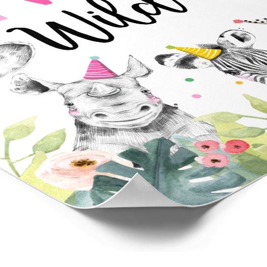 2つの野生のサファリパーティー動物第2誕生日標識 ポスター (角)