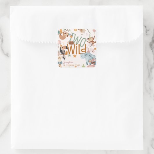 2つの野生のサファリ動物の子供の誕生日パーティー スクエアシール (バッグ)