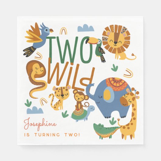 2つの野生のサファリ動物の子供の誕生日パーティー スタンダードランチョンナプキン (正面)