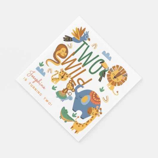 2つの野生のサファリ動物の子供の誕生日パーティー スタンダードランチョンナプキン (角)