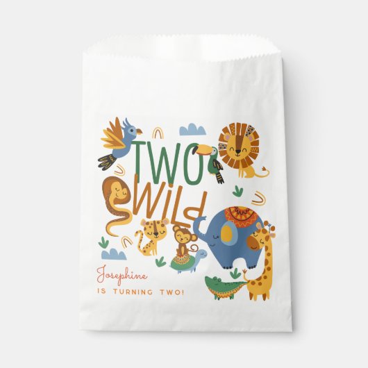 2つの野生のサファリ動物の子供の誕生日パーティー フェイバーバッグ (正面)