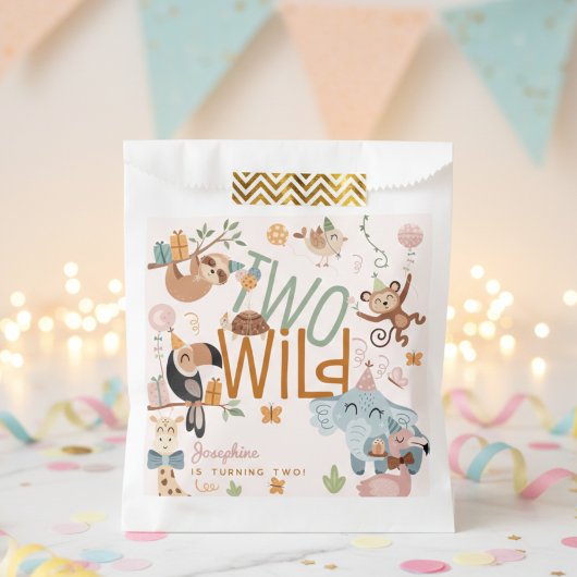 2つの野生のサファリ動物の子供の誕生日パーティー フェイバーバッグ