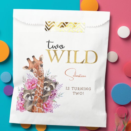 2つの野生のサファリ動物の子供の誕生日パーティー フェイバーバッグ