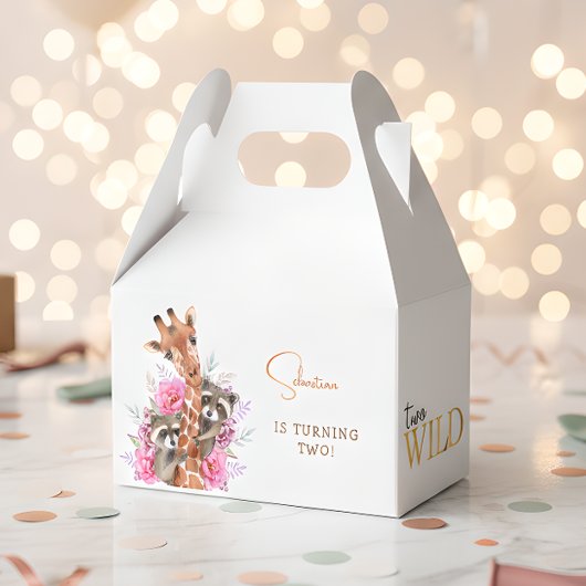 2つの野生のサファリ動物の子供の誕生日パーティー フェイバーボックス