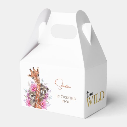 2つの野生のサファリ動物の子供の誕生日パーティー フェイバーボックス (正面サイド)