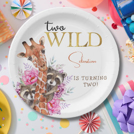 2つの野生のサファリ動物の子供の誕生日パーティー ペーパープレート