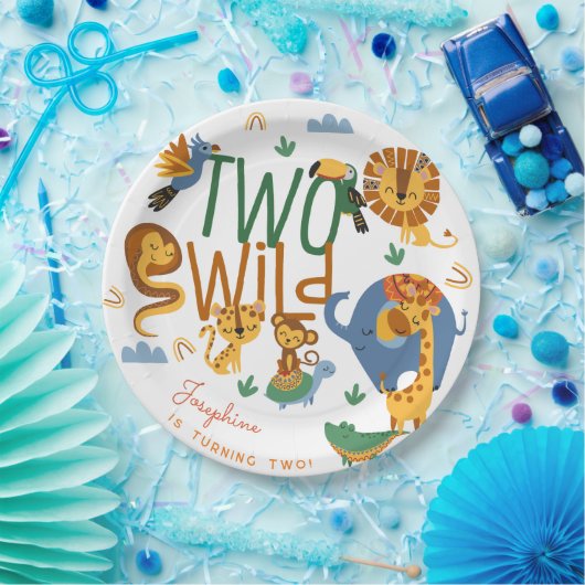 2つの野生のサファリ動物の子供の誕生日パーティー ペーパープレート (パーティー)