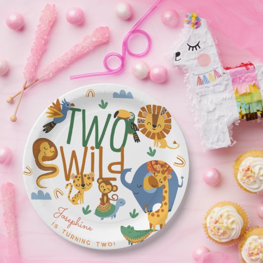 2つの野生のサファリ動物の子供の誕生日パーティー ペーパープレート (パーティー)
