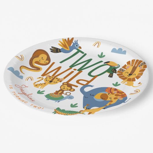 2つの野生のサファリ動物の子供の誕生日パーティー ペーパープレート (アングル)