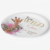 2つの野生のサファリ動物の子供の誕生日パーティー ペーパープレート (アングル)