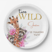 2つの野生のサファリ動物の子供の誕生日パーティー ペーパープレート (正面)