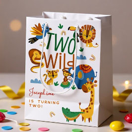 2つの野生のサファリ動物の子供の誕生日パーティー ミディアムペーパーバッグ