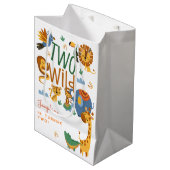 2つの野生のサファリ動物の子供の誕生日パーティー ミディアムペーパーバッグ (正面アングル)