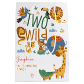 2つの野生のサファリ動物の子供の誕生日パーティー ミディアムペーパーバッグ (裏面)