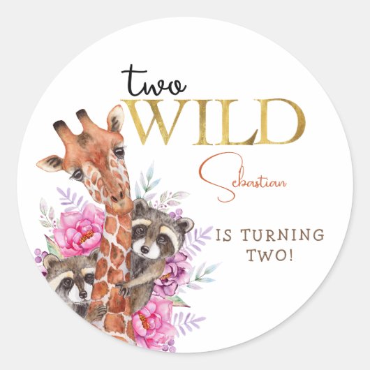 2つの野生のサファリ動物の子供の誕生日パーティー ラウンドシール (正面)