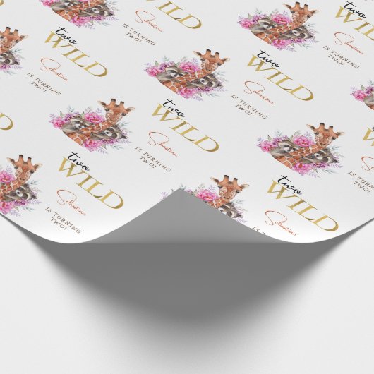 2つの野生のサファリ動物の子供の誕生日パーティー ラッピングペーパー (角)