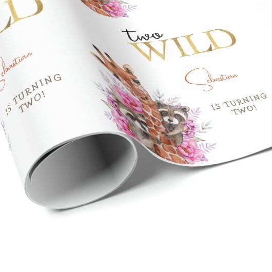 2つの野生のサファリ動物の子供の誕生日パーティー ラッピングペーパー (ロールコーナー)