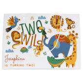 2つの野生のサファリ動物の子供の誕生日パーティー ラージペーパーバッグ (正面)