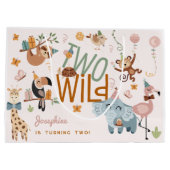 2つの野生のサファリ動物の子供の誕生日パーティー ラージペーパーバッグ (裏面)