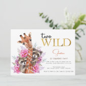 2つの野生のサファリ動物の子供の誕生日パーティー 招待状 (スタンド正面)