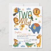2つの野生のサファリ動物の子供の誕生日パーティー 招待状 (正面)