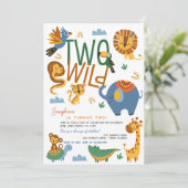 2つの野生のサファリ動物の子供の誕生日パーティー 招待状 (スタンド正面)