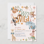 2つの野生のサファリ動物の子供の誕生日パーティー 招待状 (正面)