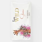 2つの野生のサファリ動物の子供の誕生日パーティー 横断幕 (縦)