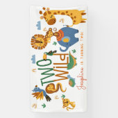 2つの野生のサファリ動物の子供の誕生日パーティー 横断幕 (縦)