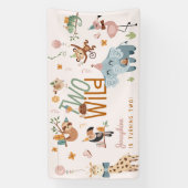 2つの野生のサファリ動物の子供の誕生日パーティー 横断幕