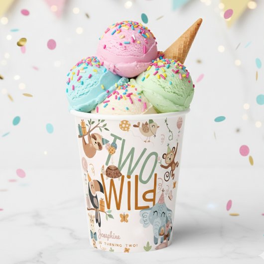 2つの野生のサファリ動物の子供の誕生日パーティー 紙コップ